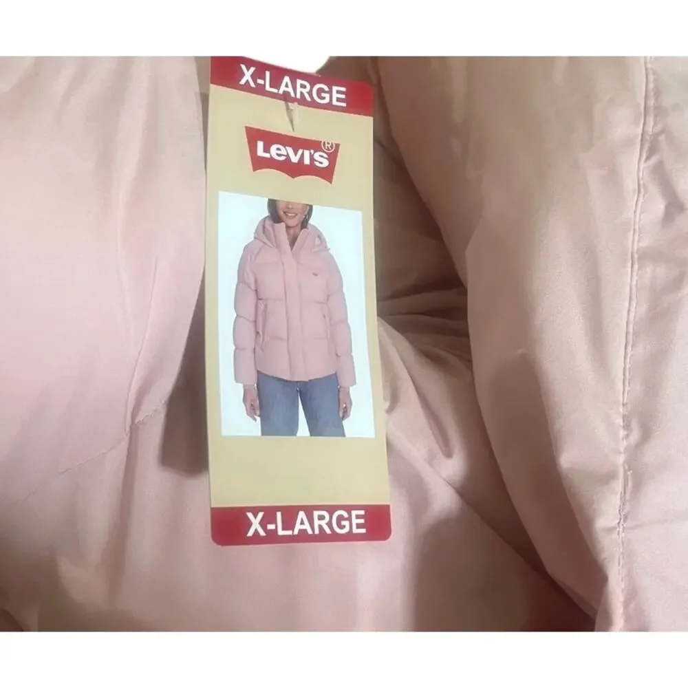 Levi Light Pink Puffer Hoodie Jacket NWT Size XL LW5SP697